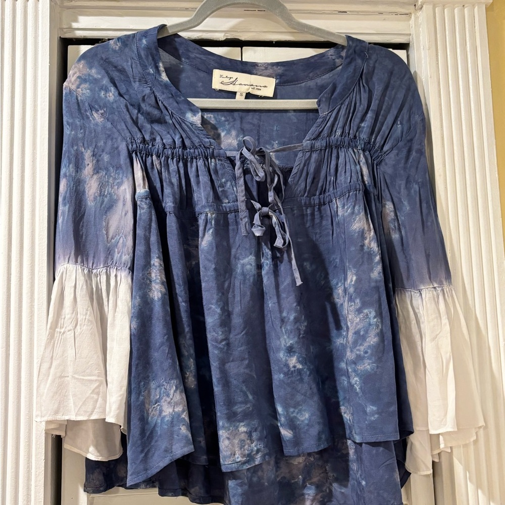 Vintage Havana Blue and White Tie-Dye Blouse